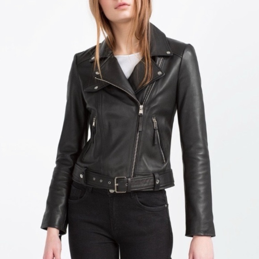 Zara 100% sheep leather motorcycle jacket Excellent Condition M